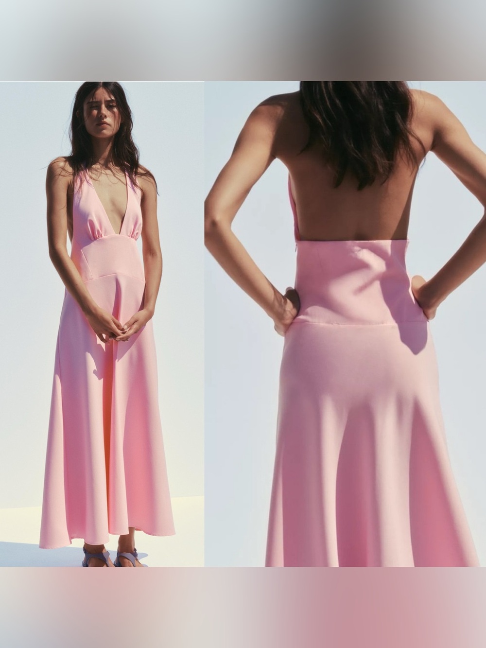 Zara Pink Halter Neck A Line Midi Dress size XS NWT 3067/352